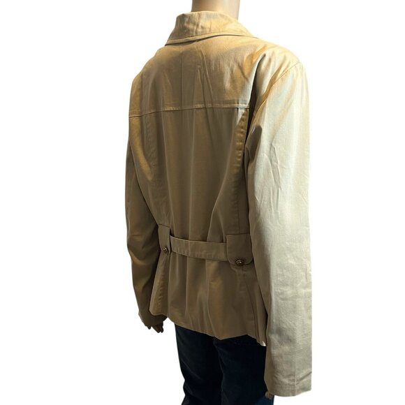 Sandro Sportswear Women Jacket Blazer Large Beige Cotton Stretch Belt  Preppy - Picture 3 of 9